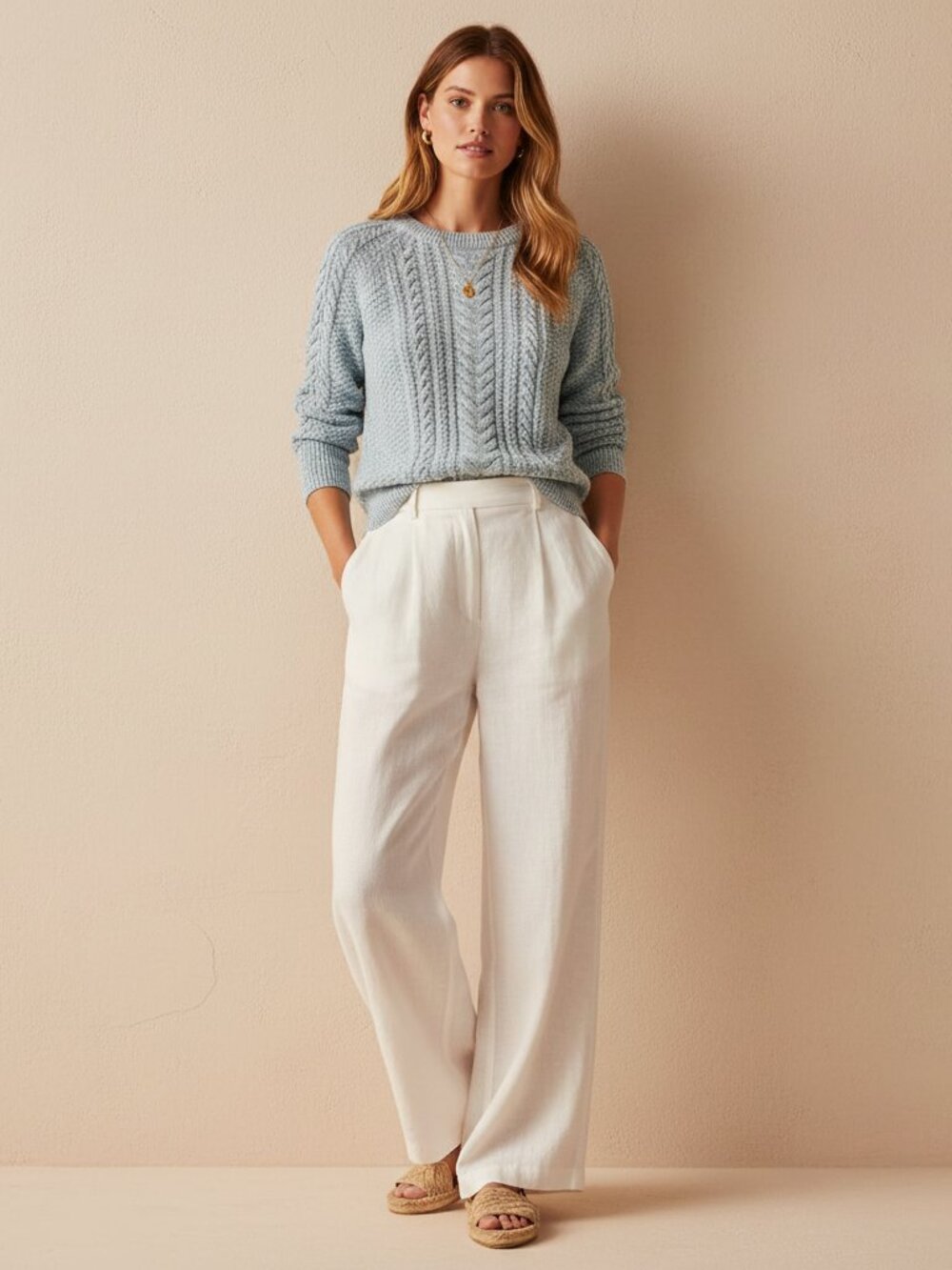 Gap Cable Knit Crewneck Sweater Women XS Light Blue Marl NWT Cotton Aran